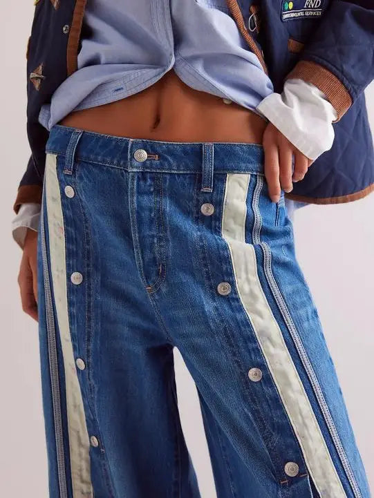 Lily Clothing Retro Slit Color Wide-Leg Mop Jeans