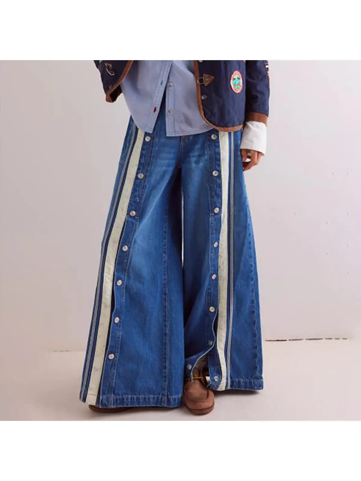 Lily Clothing Retro Slit Color Wide-Leg Mop Jeans