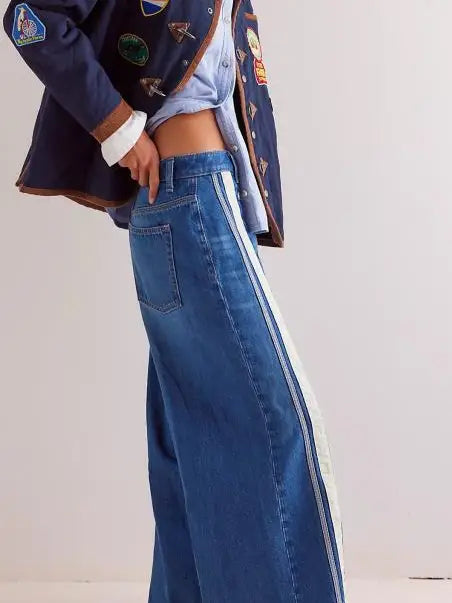 Lily Clothing Retro Slit Color Wide-Leg Mop Jeans