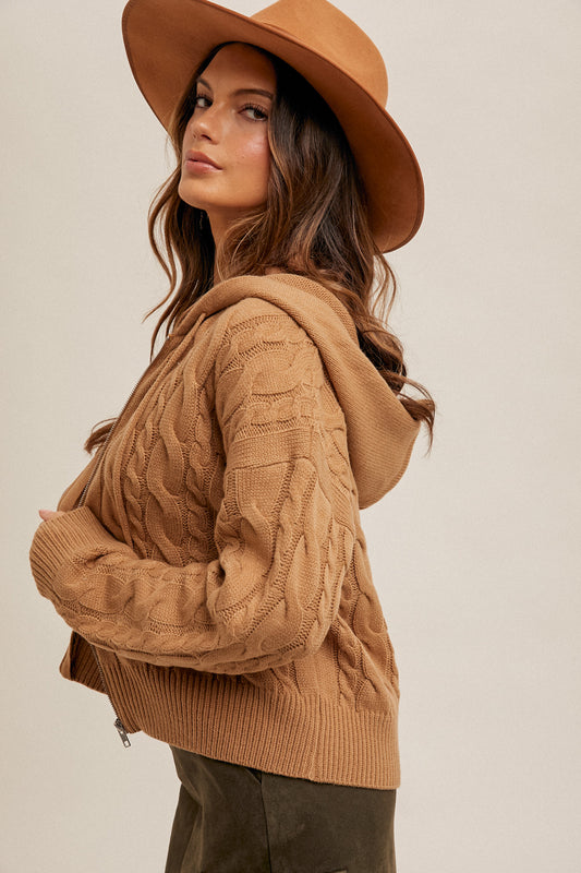 Hem & Thread Cable Knit Zip-Up Hoodie